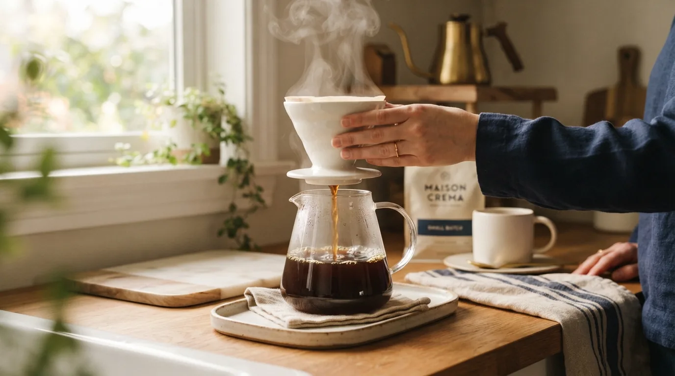 Water being poured into a carafe for coffee brewing