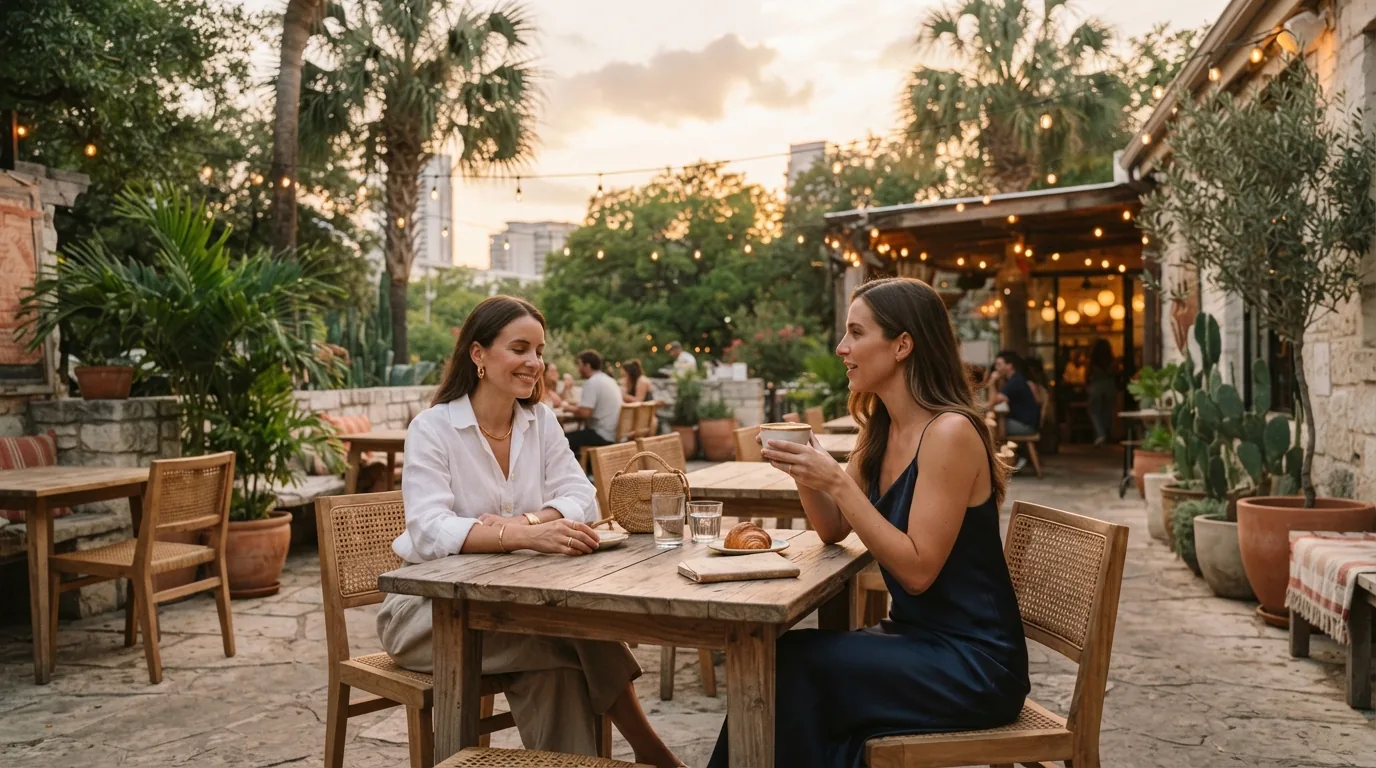 Outdoor café patio seating in Austin, Texas