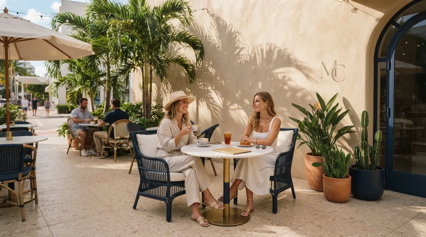 A Miami specialty coffee shop with tropical natural light