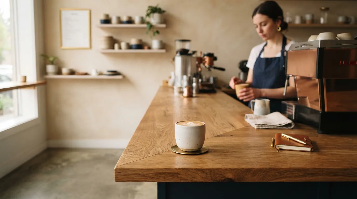 Close-up of coffee being served in a Portland café