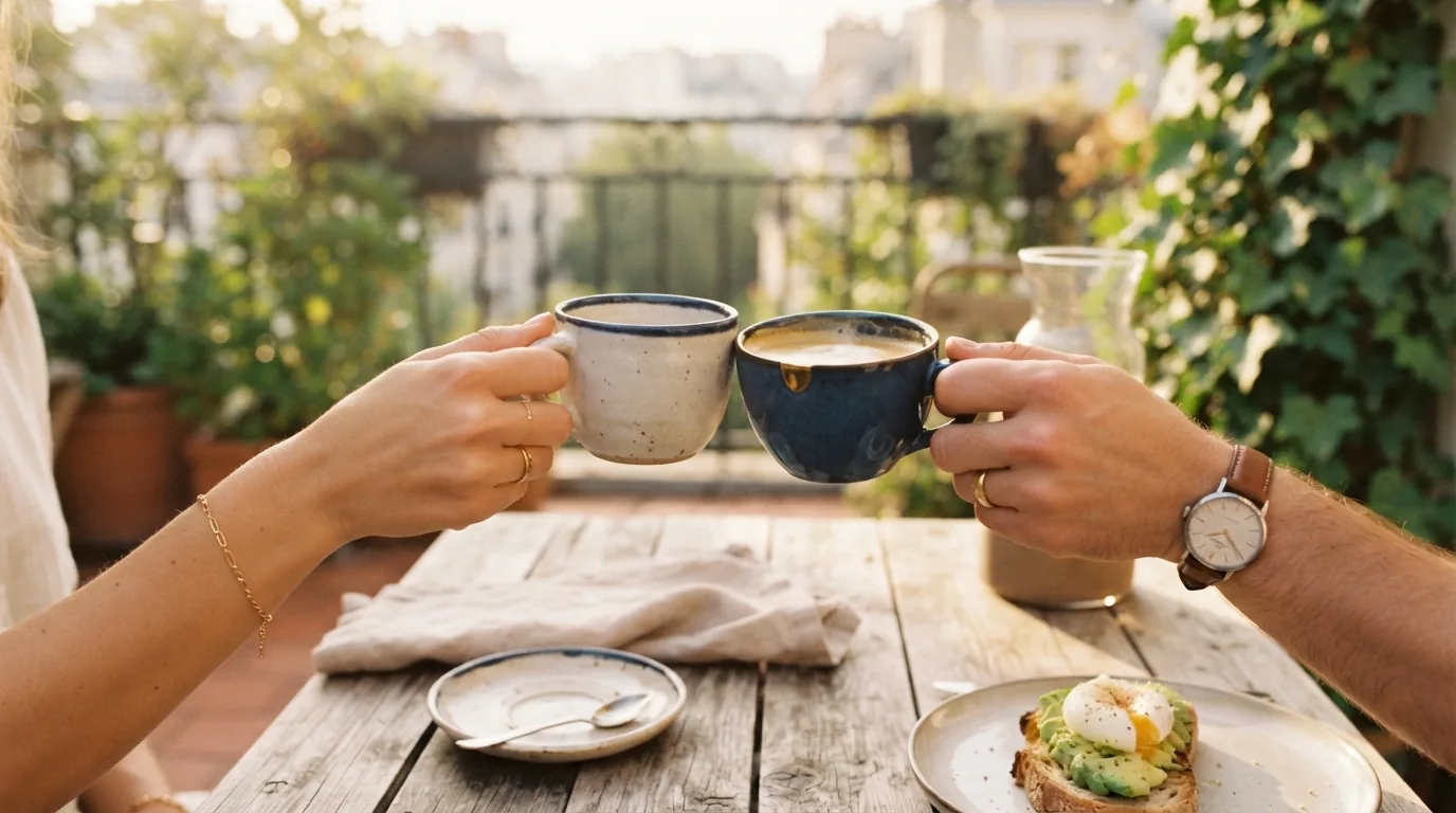 A latte and a slice of toast on a café table