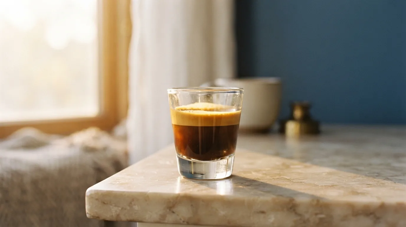 A backlit shot of espresso with rich crema