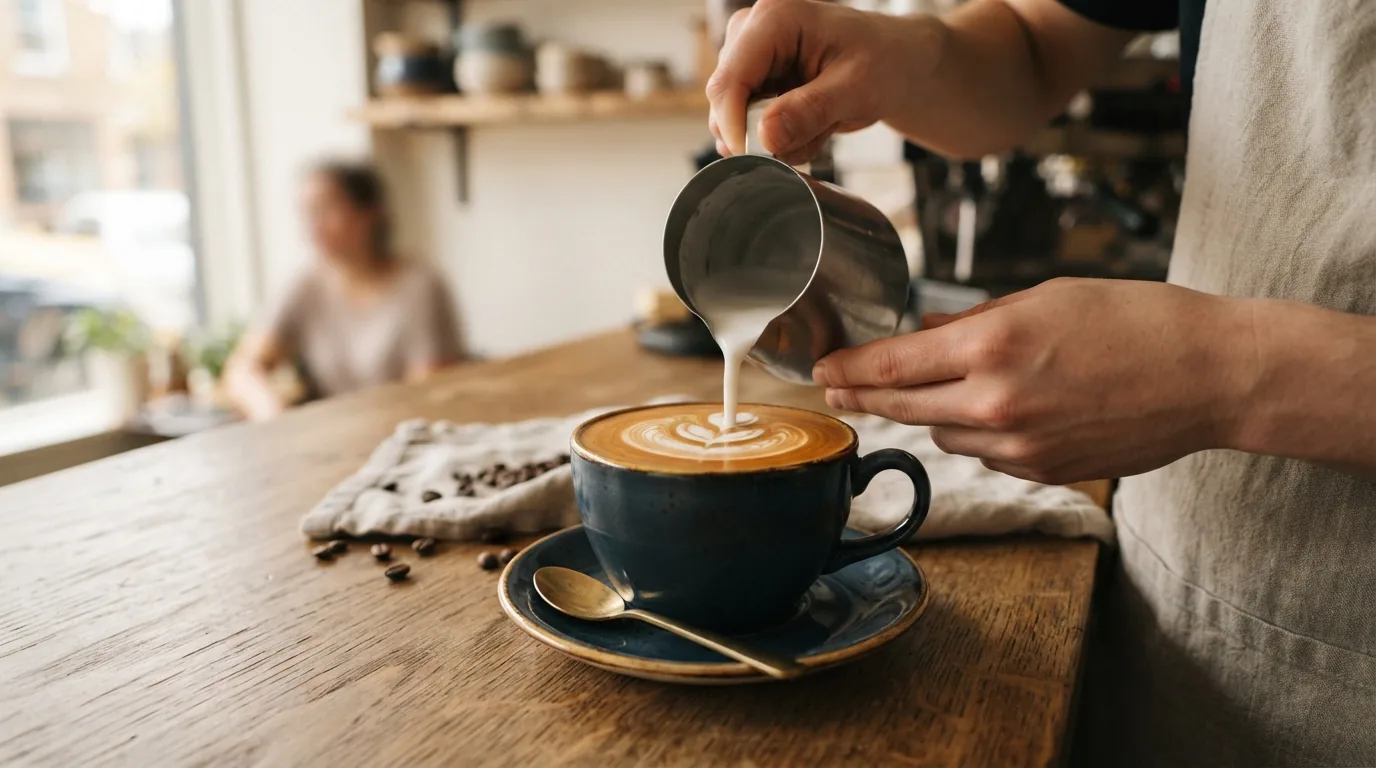 Coffee being poured over in a manual brewing setup with warm natural light